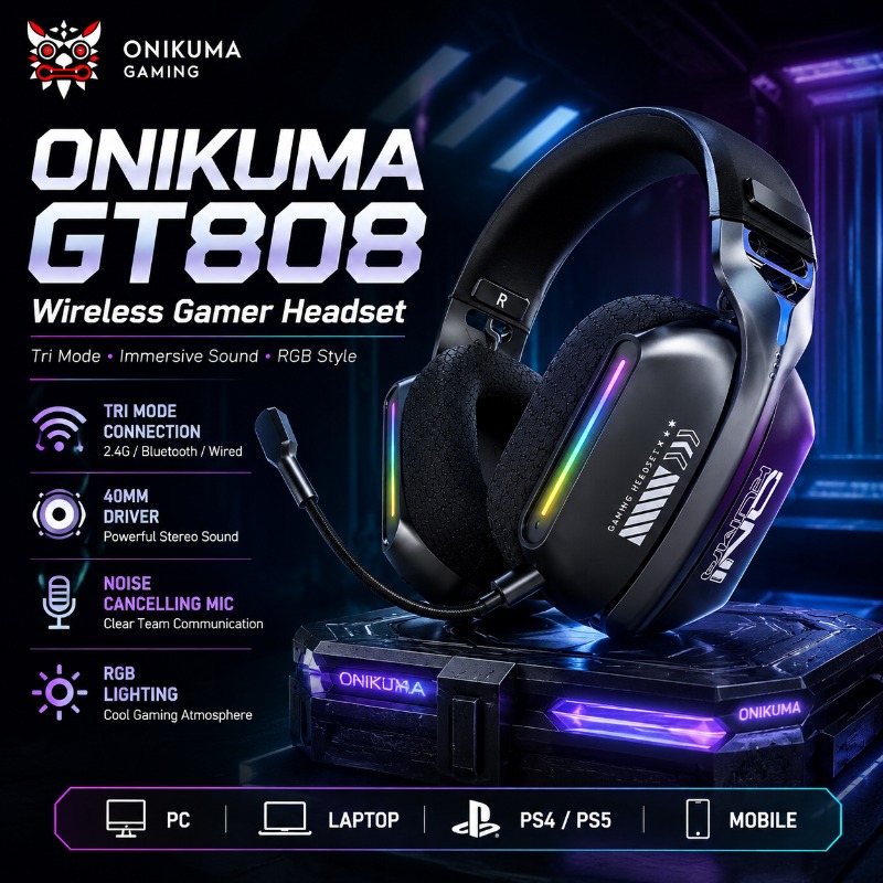 Pc Gaming Gigabyte - ONIKUMA GT808 Kabelloses Gaming-Headset, Tri-Modus, Bluetooth,