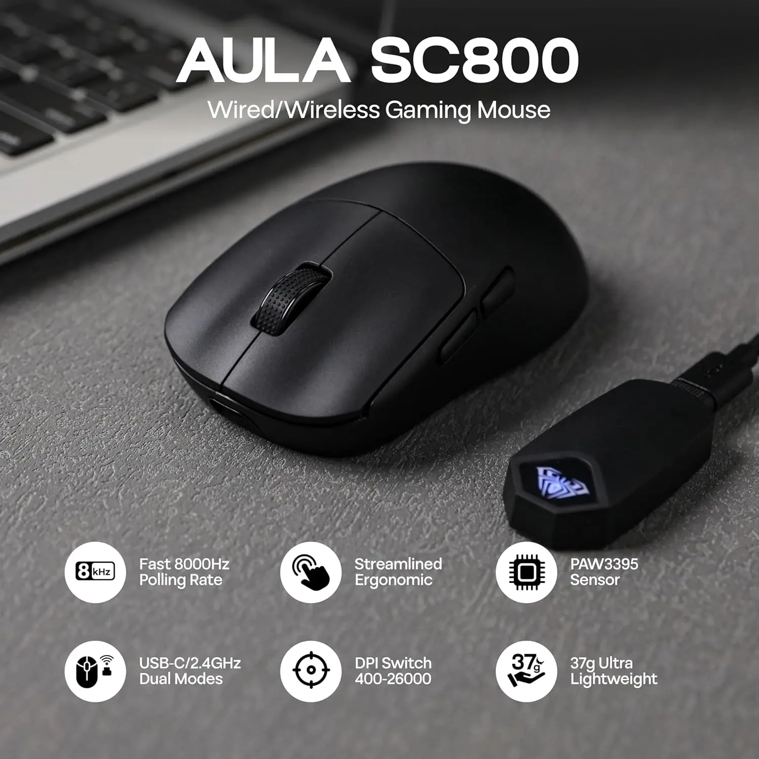 Pc Gaming Gigabyte - AULA SC800 Gaming-Maus, USB-C, kabelgebunden/2,4 G,